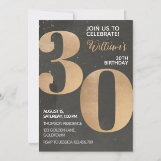 Gold Black 30. Geburtstag Einladung