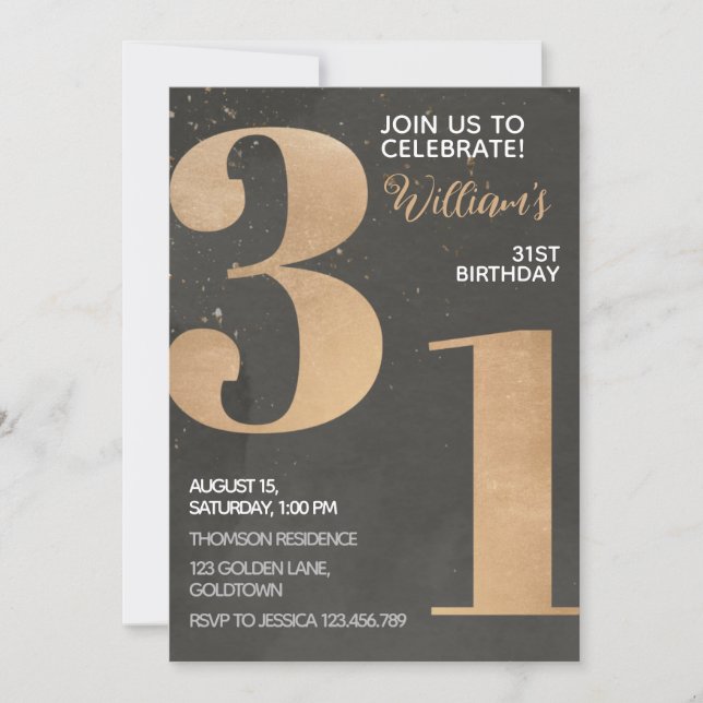Gold Black 31st Birthday Invitation (Devant)