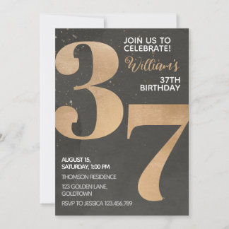 Gold Black 37. Geburtstag Einladung