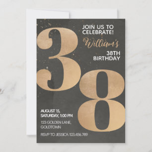 Gold Black 38. Geburtstag Einladung