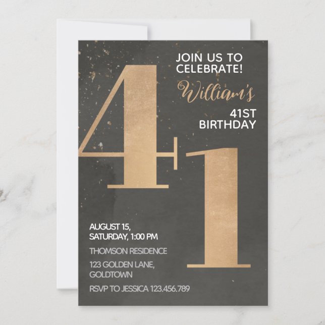 Gold Black 41st Birthday Invitation (Devant)