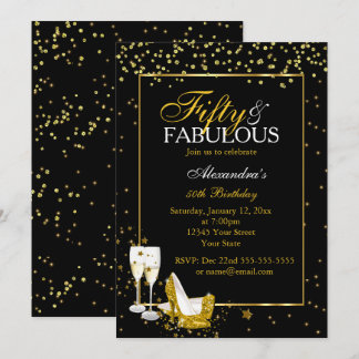 Gold Black 50 Fantastisches Birthday Champagner Pa Einladung