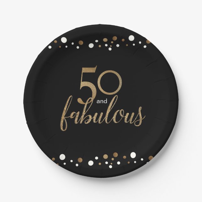 Gold Black 50. Geburtstag 50 und fabelhaft Pappteller (Vorderseite)
