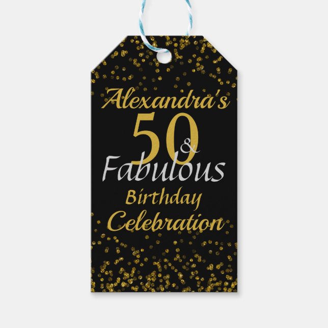 Gold Black 50 Geburtstag Danke Sparkle Geschenkanhänger (Vorderseite)