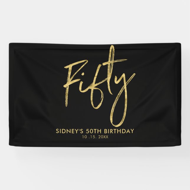 Gold & Black 50. Geburtstagsparty Begrüßungsbanner Banner (Horizontal)