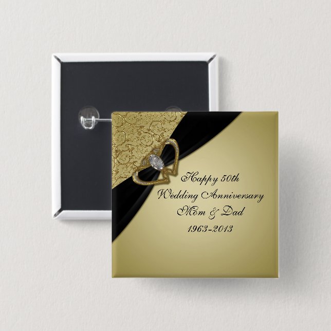 Gold Black 50. Hochzeitstag Button (Vorne & Hinten)