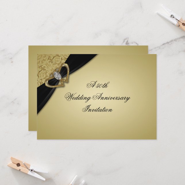 Gold Black 50. Hochzeitstag Einladung (Vorderseite/Rückseite Beispiel)