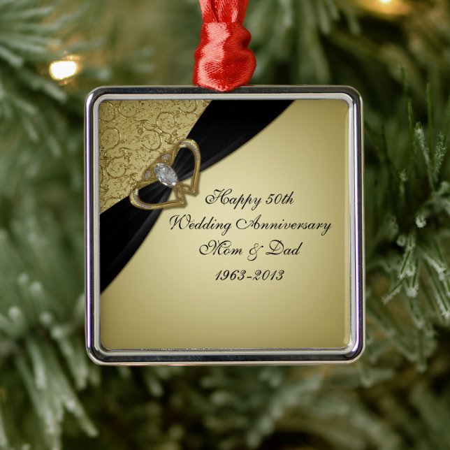 Gold Black 50. Hochzeitstag Silbernes Ornament (Baum)