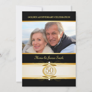 Gold Black 50 Jahre Monogram Einladungen