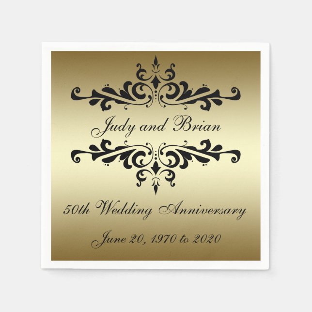 Gold Black 50. Wedding Anniversary Paper Napkins Serviette (Vorderseite)