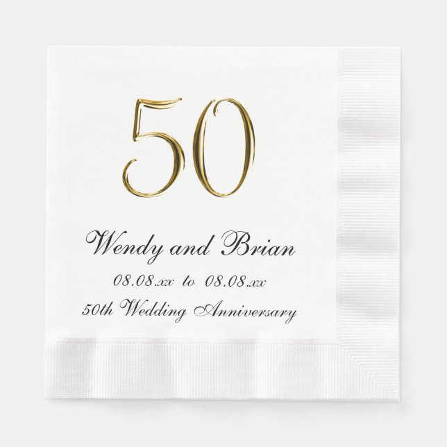 Gold Black 50. Wedding Anniversary Paper Napkins Serviette (Vorderseite)