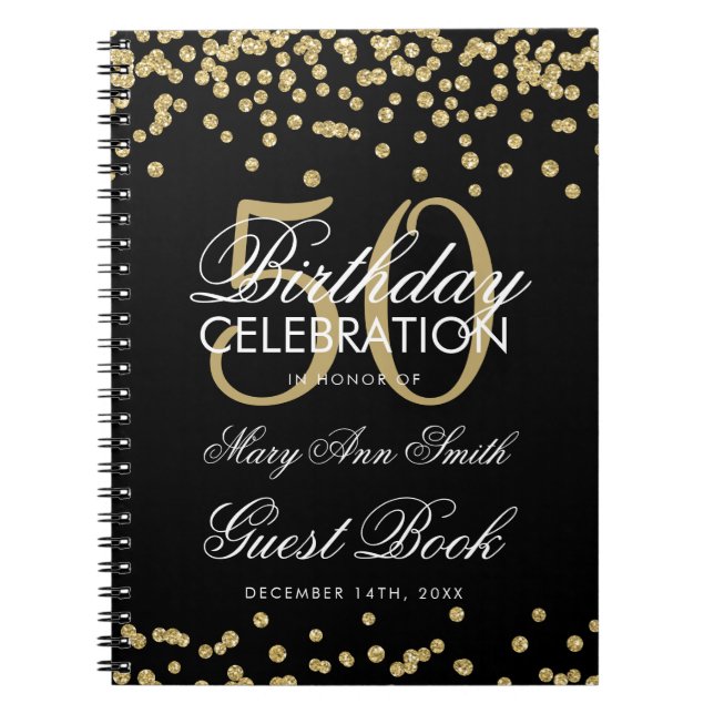 Gold Black 50e Anniversaire Livre d'hôtes Confetti (Devant)