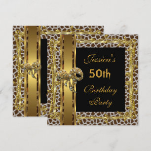 Gold Black 50th Birthday Animal Wild Elegant 3 Einladung