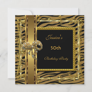Gold Black 50th Birthday Animal Wild Elegant 6 Einladung