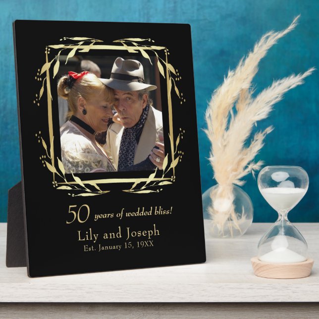 Gold & Black 50th Wedding Anniversary Couple Foto Fotoplatte (Seite)