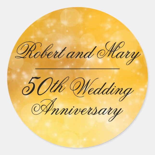 Gold, Black 50th Wedding Anniversary Umschlag Aufk Runder Aufkleber (Vorderseite)