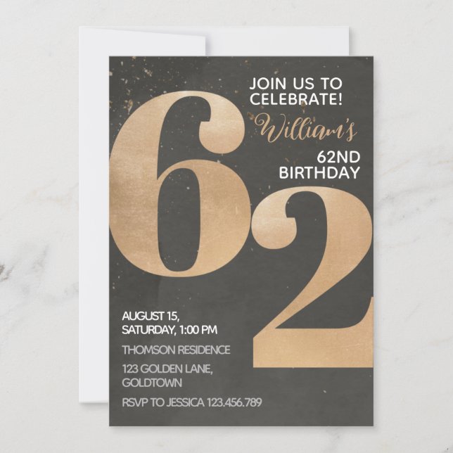 Gold Black 62e anniversaire Invitation (Devant)