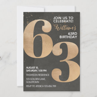 Gold Black 63. Geburtstag Einladung