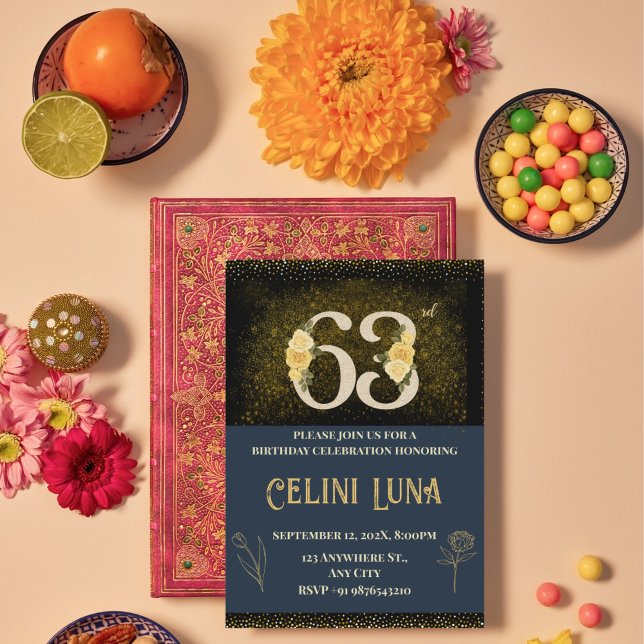 Gold & Black 63e anniversaire Invitations (Gold & Black 63rd Birthday Invitations)