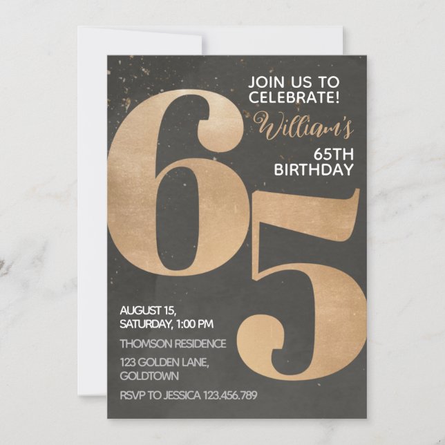 Gold Black 65th Birthday Invitation (Devant)