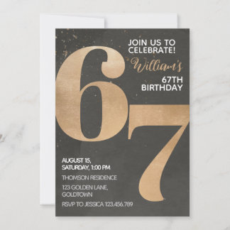 Gold Black 67th Birthday Invitation