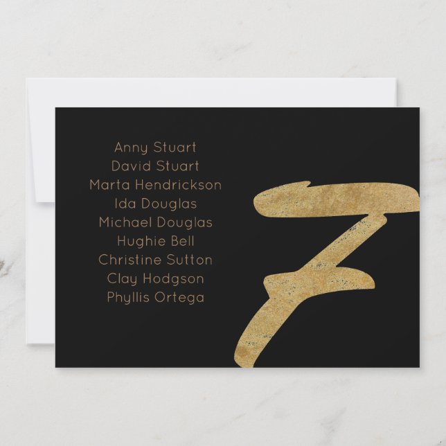 Gold Black 7 Tischnummer Hochzeitskarte (Rückseite)