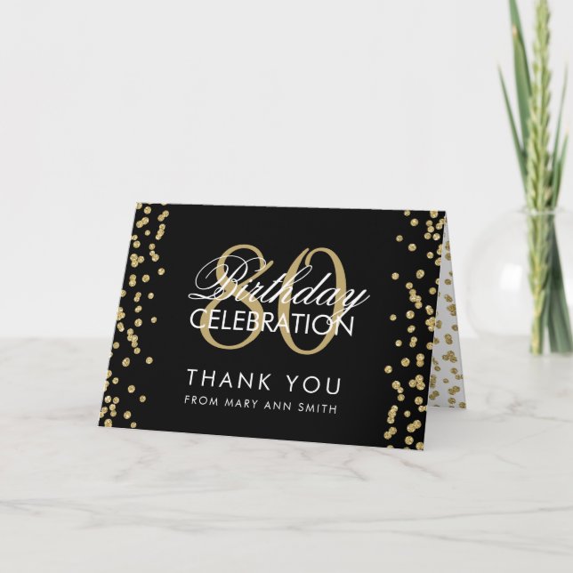 Gold Black 80th Birthday Merci Parties scintillant (Devant)