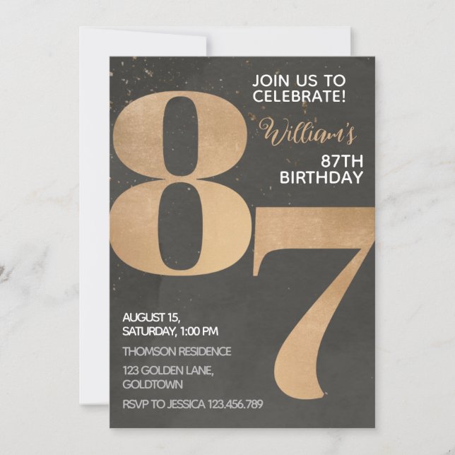 Gold Black 87th Birthday Invitation (Devant)