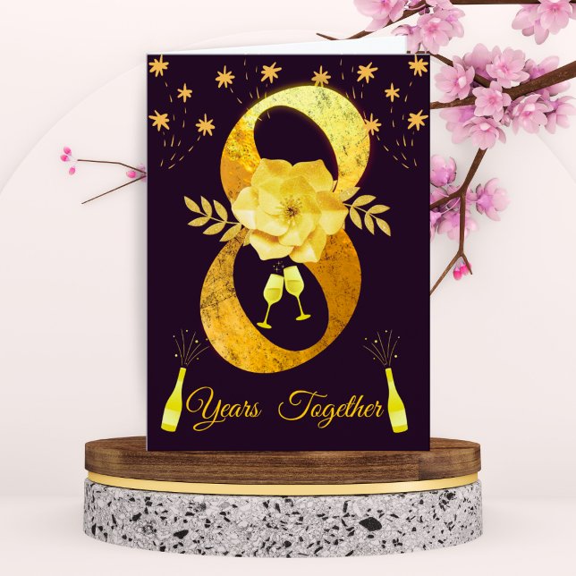 Gold & Black 8. Jubiläumskarte - Blumenpaar Karte (Von Creator hochgeladen)