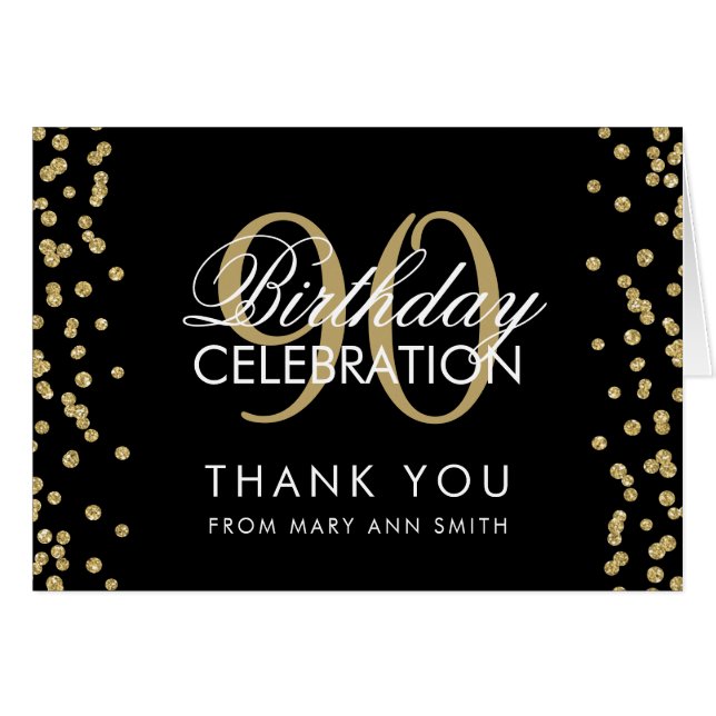 Gold Black 90. Geburtstag Vielen Dank Glitzer (Vorderseite (Horizontal))