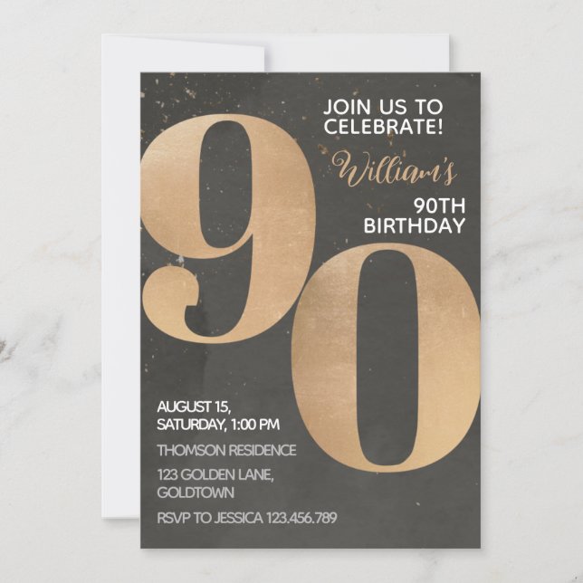Gold Black 90th Birthday Invitation (Devant)