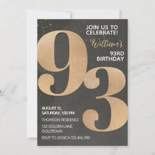 Gold Black 93e anniversaire Invitation