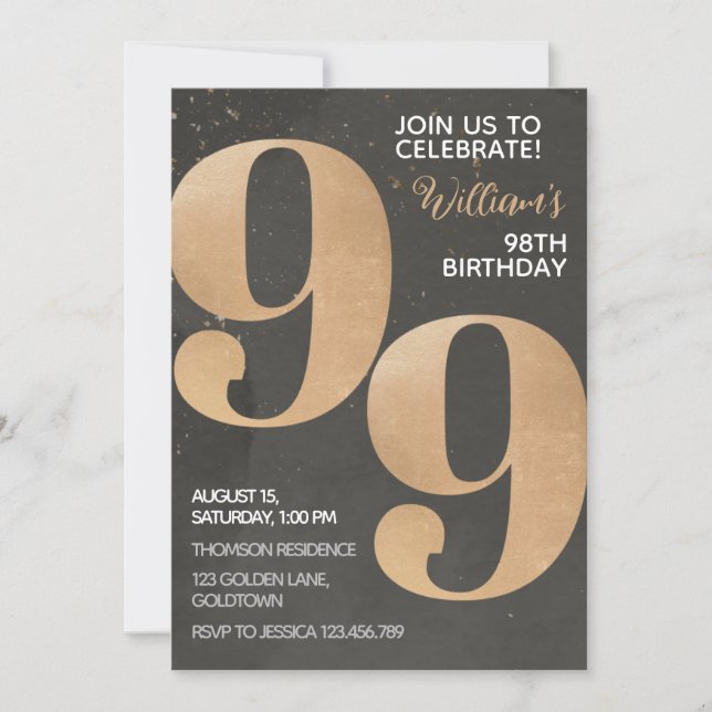 Gold Black 99th Birthday Invitation (Devant)