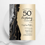 Gold Black Agate 50. Geburtstag Einladung<br><div class="desc">Schwarz und Gold über 50. Geburtstag Einladung. Elegantes modernes Design mit Gesteinsgeode-Hintergrund aus Stein,  Imitate Glitzer Gold und Typografie Drehbuch Schriftart. Die trendige Einladungskarte eignet sich perfekt für eine stilvolle Damenfeier. Gedruckte Zazzle Einladungen oder Sofortdownload digitalen druckbaren Vorlage.</div>