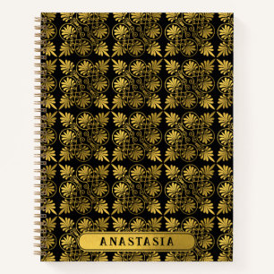 Gold Black Ancient Greece Meander Pattern Name Notizbuch
