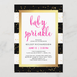 Gold Black and White Stripes Baby Sprinkle | Pink Einladung