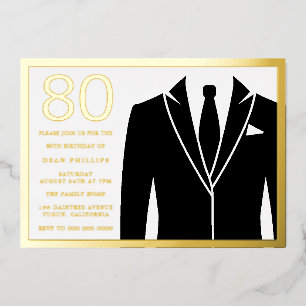 Gold & Black Anzug & Krawatte 80. Geburtstagsparty Folieneinladung
