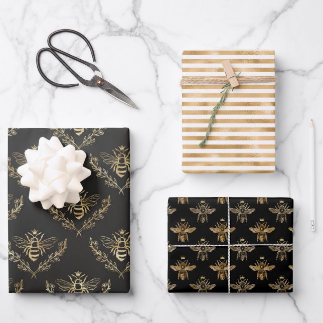 Gold Black Apiary Queen Bee Geschenkpapier Set (Vorderseite)