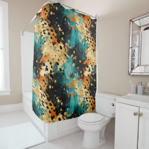 Gold Black Aqua Orange Leopard Abstrakt Duschvorhang