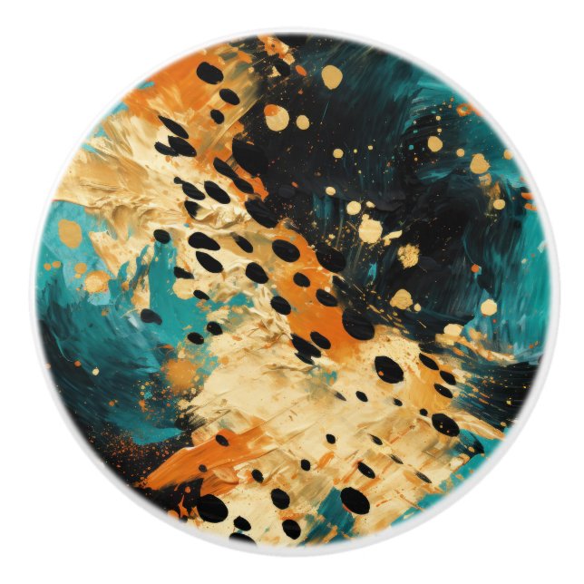 Gold Black Aqua Orange Leopard Abstrakt Keramikknauf (Vorderseite)