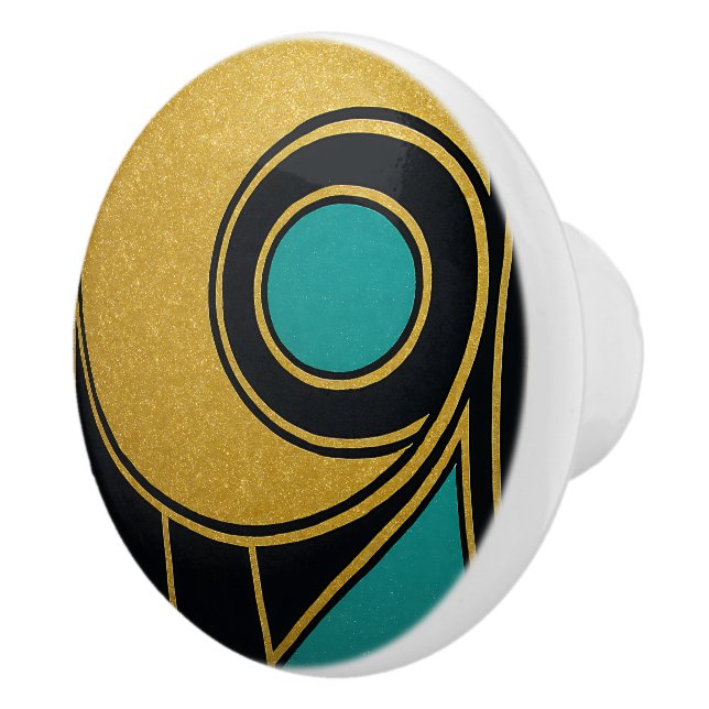 Gold Black Aquamarin Art Deco Abstrakte Zuhause Keramikknauf (Rechts)