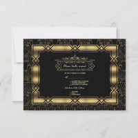 Gold Black Art Déco Gatsby 20s Style Wedding RSVP