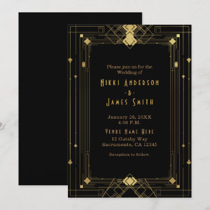 Gold & Black Art Deco Gatsby Roaring 20er Elegant Einladung