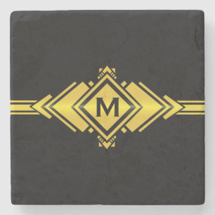 Gold & Black Art Deco Gürtel Monogram Steinuntersetzer
