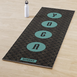 Gold Black Art Deco Muster Green Monogram Yogamatte
