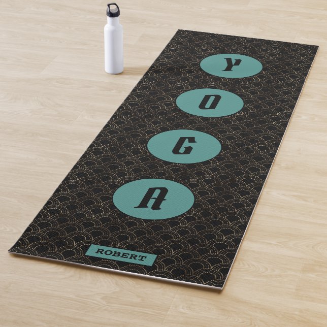 Gold Black Art Deco Muster Green Monogram Yogamatte (Beispiel)