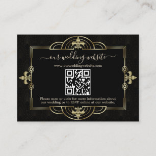Gold Black Art Deco QR Code Hochzeit Begleitkarte