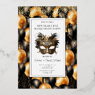 Gold Black Balloon Silvester Masquerade Party Folieneinladung