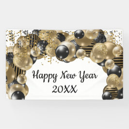Gold Black Balloons Confetti Silvester Party Banner