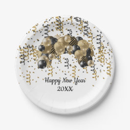 Gold Black Balloons Confetti Silvester Party Pappteller